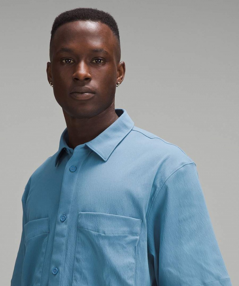 Lululemon Relaxed-Fit Korta Sleeve Button-Up Skjorta Herr Blå Sverige | JGMVBP308