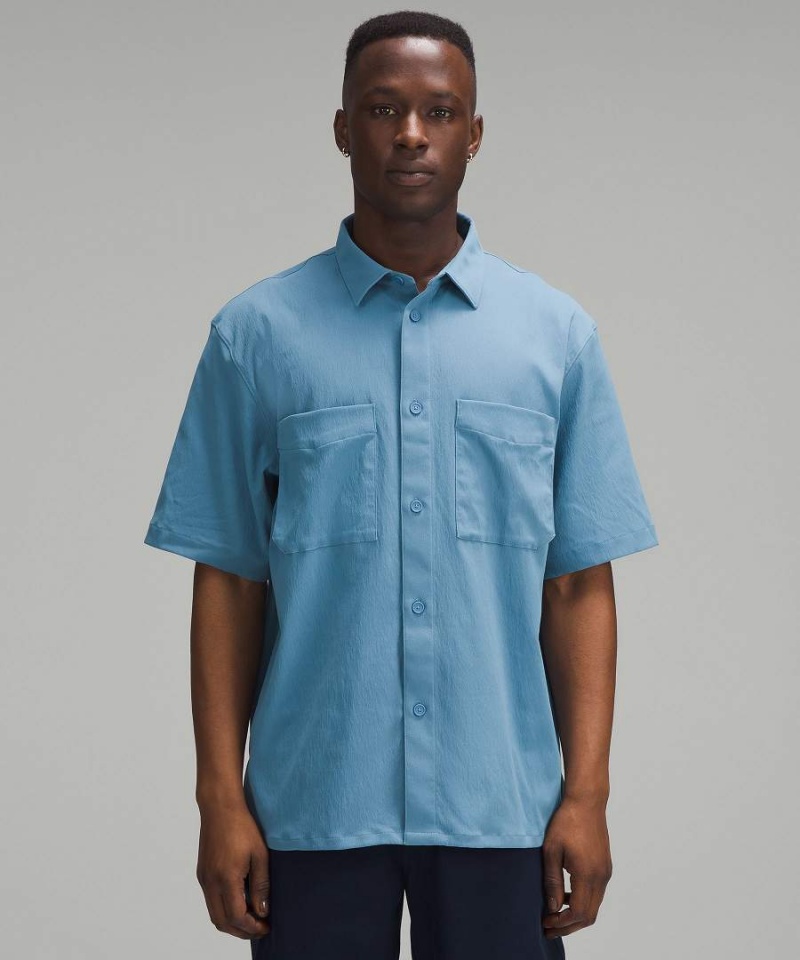 Lululemon Relaxed-Fit Korta Sleeve Button-Up Skjorta Herr Blå Sverige | JGMVBP308