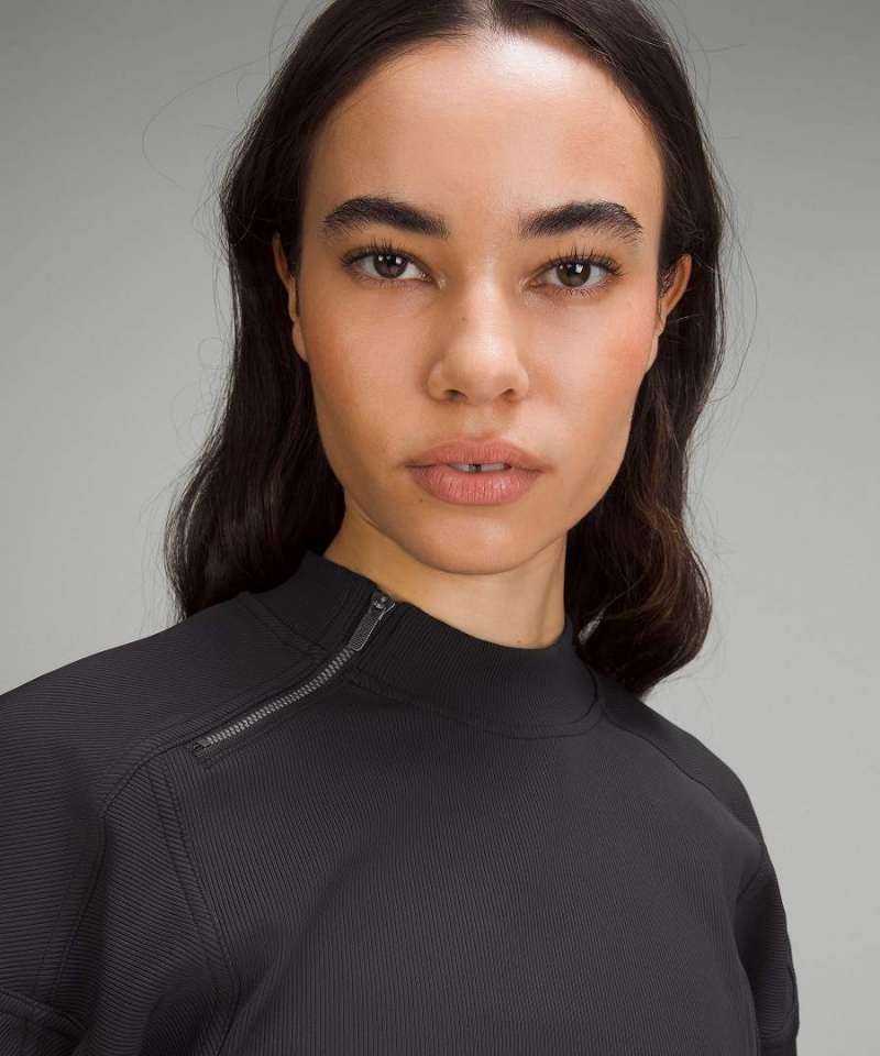 Lululemon Räfflad Luxtreme Breda-Sleeve Pullover Dam Svarta Sverige | KWEJPG548