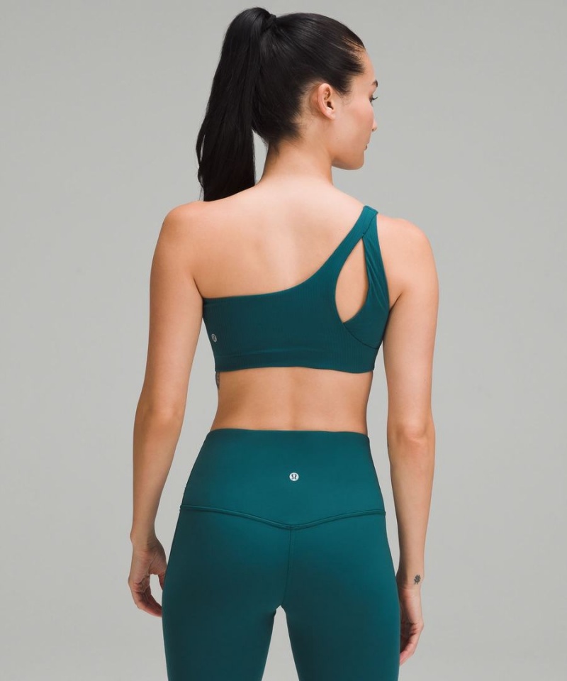 Lululemon Räfflad Nulu Asymmetrical Yoga Bra Light Support, A/B Cup Sport BH Dam Turkos Sverige | XNADCR342