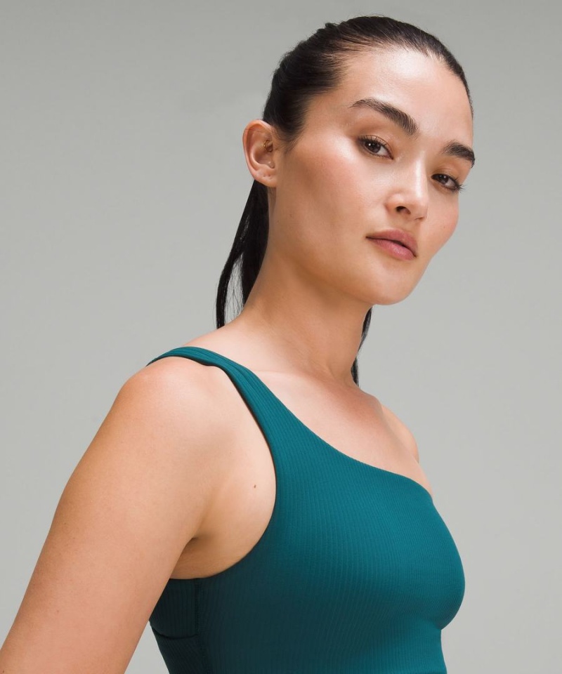Lululemon Räfflad Nulu Asymmetrical Yoga Bra Light Support, A/B Cup Sport BH Dam Turkos Sverige | XNADCR342