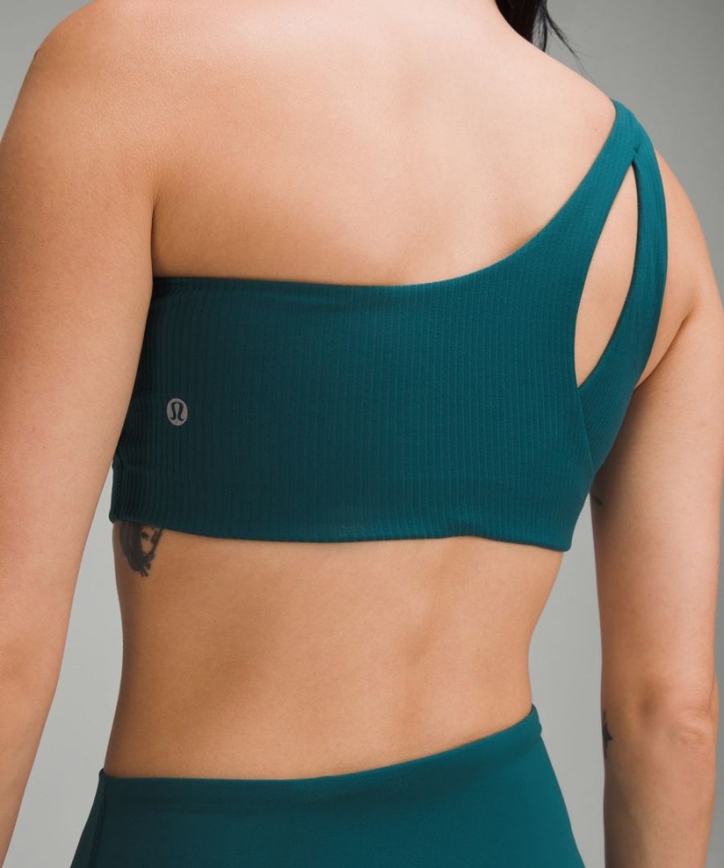 Lululemon Räfflad Nulu Asymmetrical Yoga Bra Light Support, A/B Cup Sport BH Dam Turkos Sverige | XNADCR342