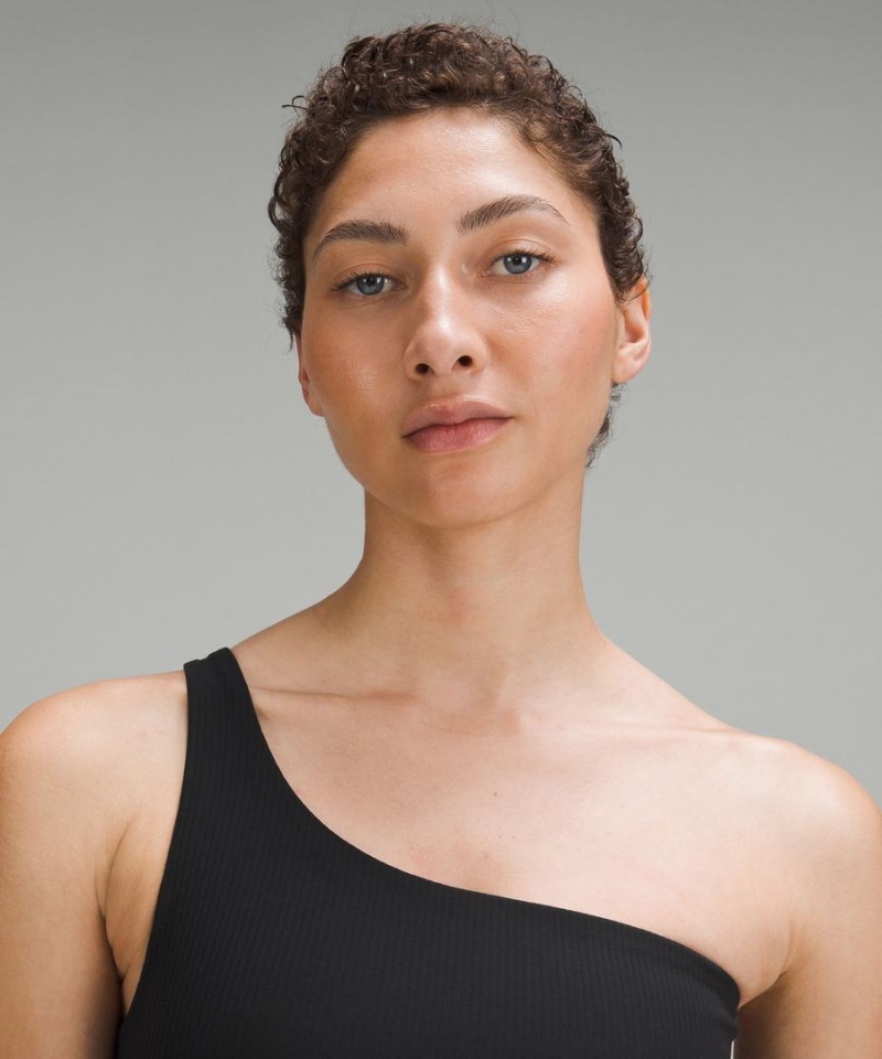 Lululemon Räfflad Nulu Asymmetrical Yoga Bra Light Support, A/B Cup Sport BH Dam Svarta Sverige | SPDGKN098