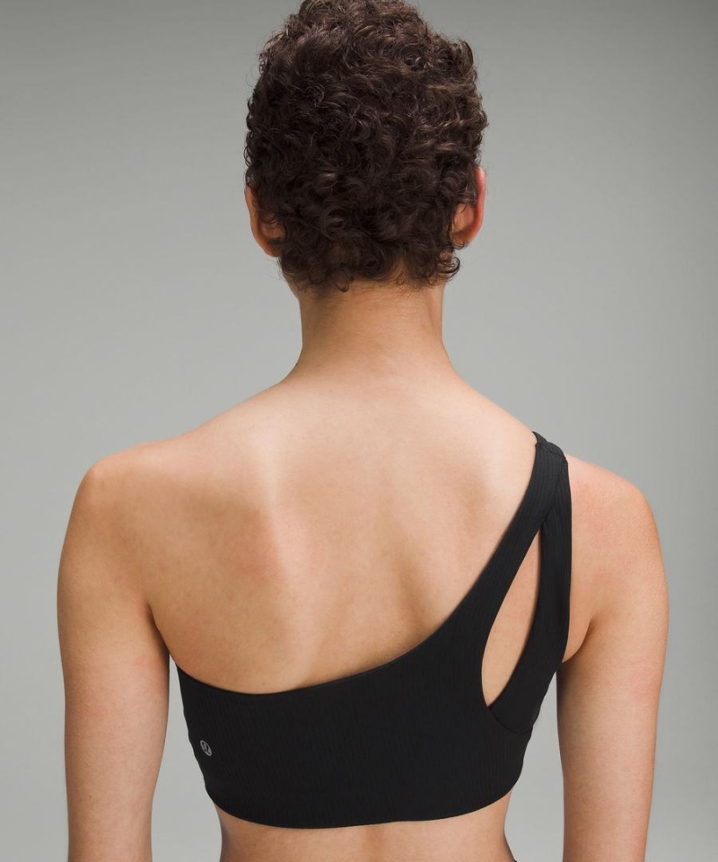 Lululemon Räfflad Nulu Asymmetrical Yoga Bra Light Support, A/B Cup Sport BH Dam Svarta Sverige | SPDGKN098