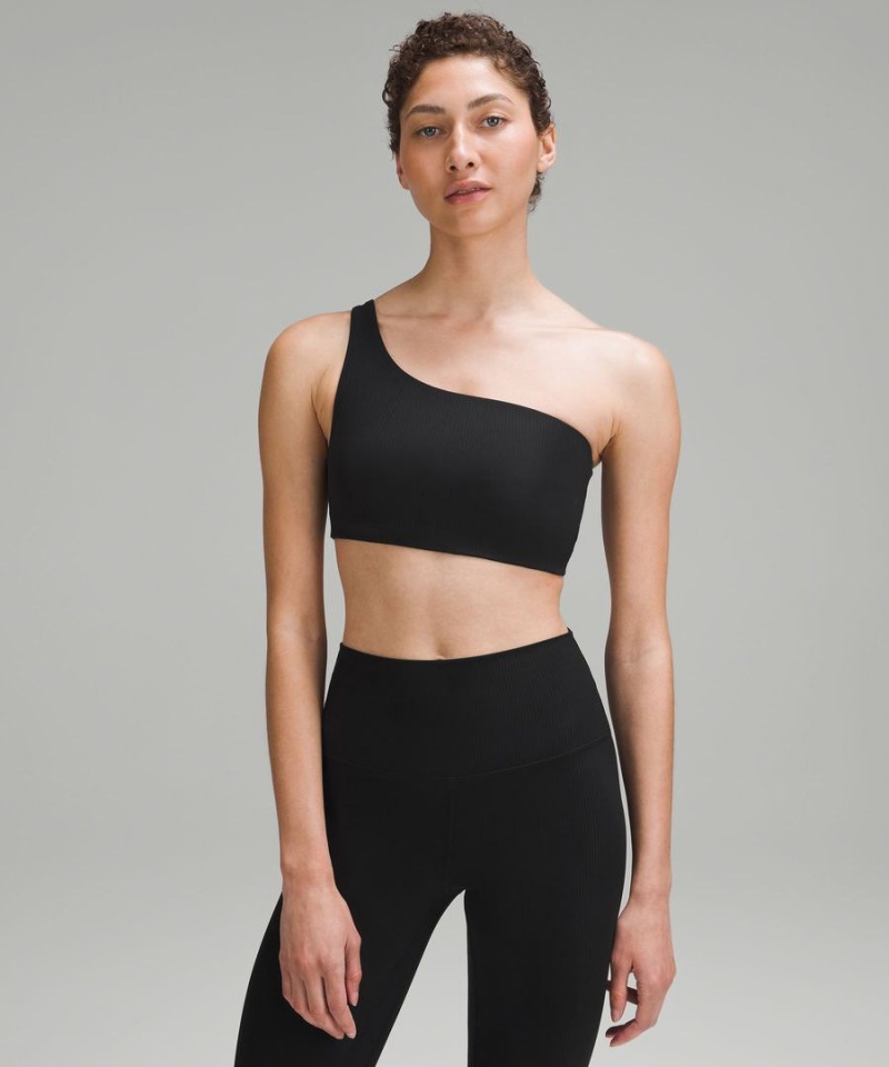 Lululemon Räfflad Nulu Asymmetrical Yoga Bra Light Support, A/B Cup Sport BH Dam Svarta Sverige | SPDGKN098