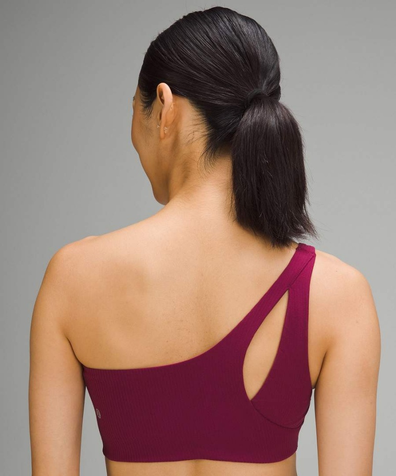 Lululemon Räfflad Nulu Asymmetrical Yoga Bra Light Support, A/B Cup Sport BH Dam Vinröda Sverige | RHVQEU852