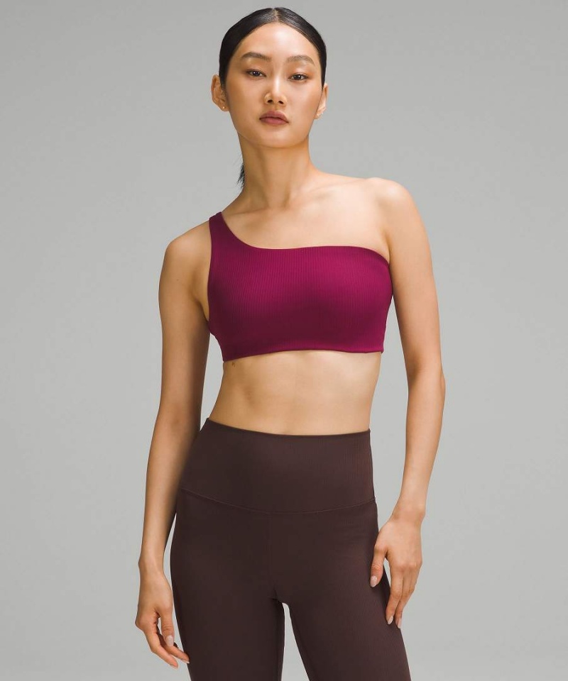 Lululemon Räfflad Nulu Asymmetrical Yoga Bra Light Support, A/B Cup Sport BH Dam Vinröda Sverige | RHVQEU852