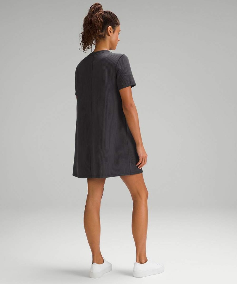 Lululemon Räfflad Softstreme T-Shirt Klänning Dam Svarta Sverige | BWTKSY279