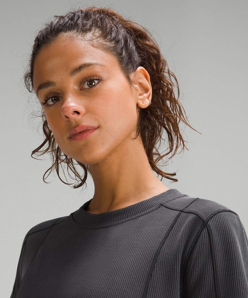 Lululemon Räfflad Softstreme T-Shirt Klänning Dam Svarta Sverige | BWTKSY279