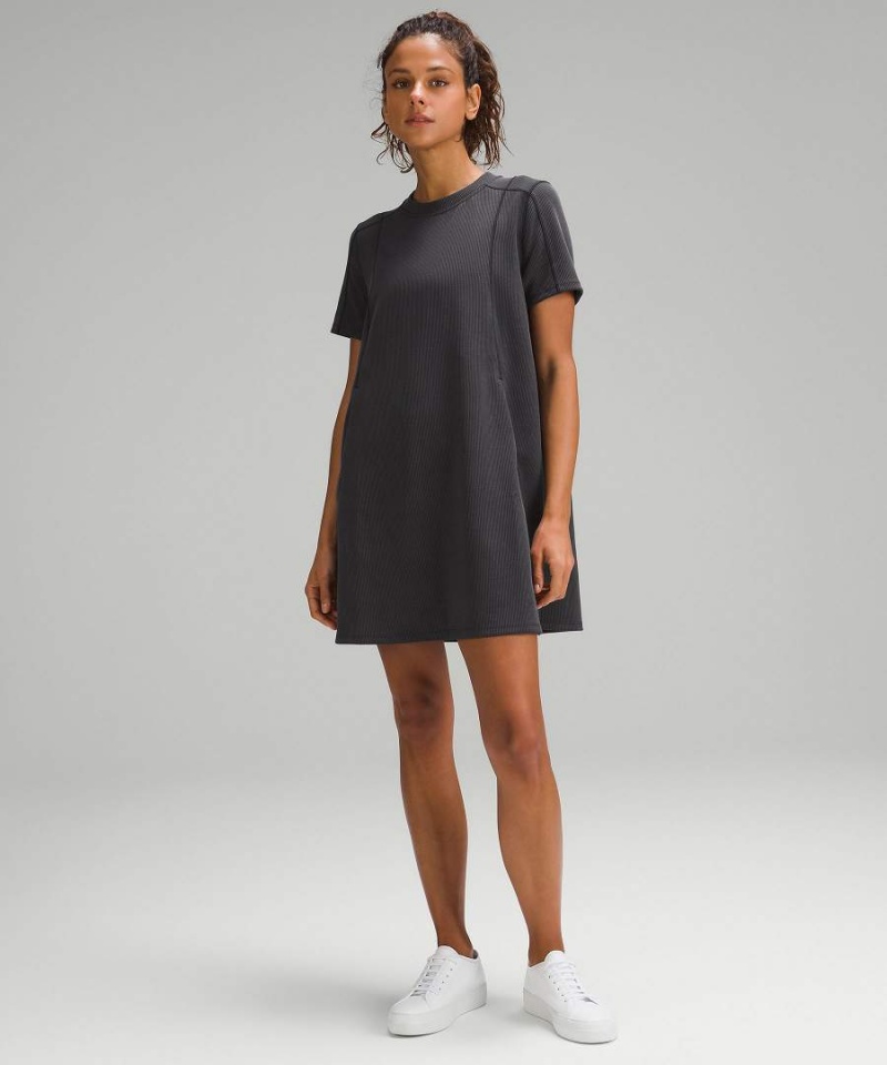 Lululemon Räfflad Softstreme T-Shirt Klänning Dam Svarta Sverige | BWTKSY279