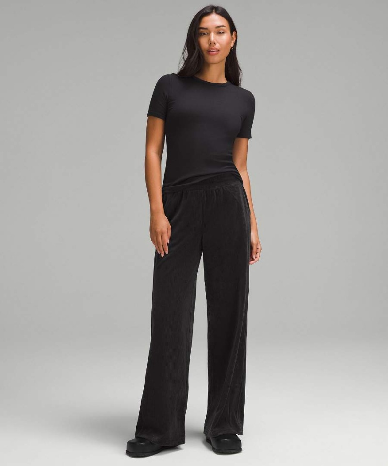 Lululemon Scuba Mid-Rise Breda-Leg Velvet Cord Byxor Dam Svarta Sverige | SNKPFT921
