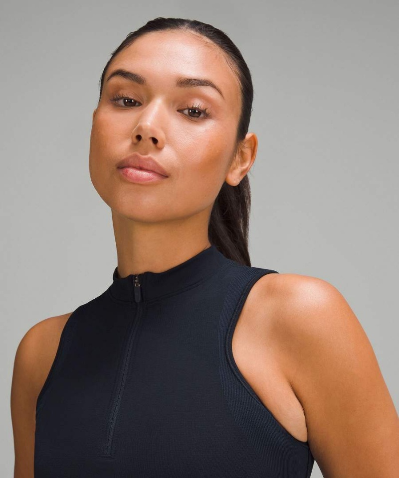 Lululemon Seamless Half-Zip Tränings Linne Dam Marinblå Sverige | LPSZQM916