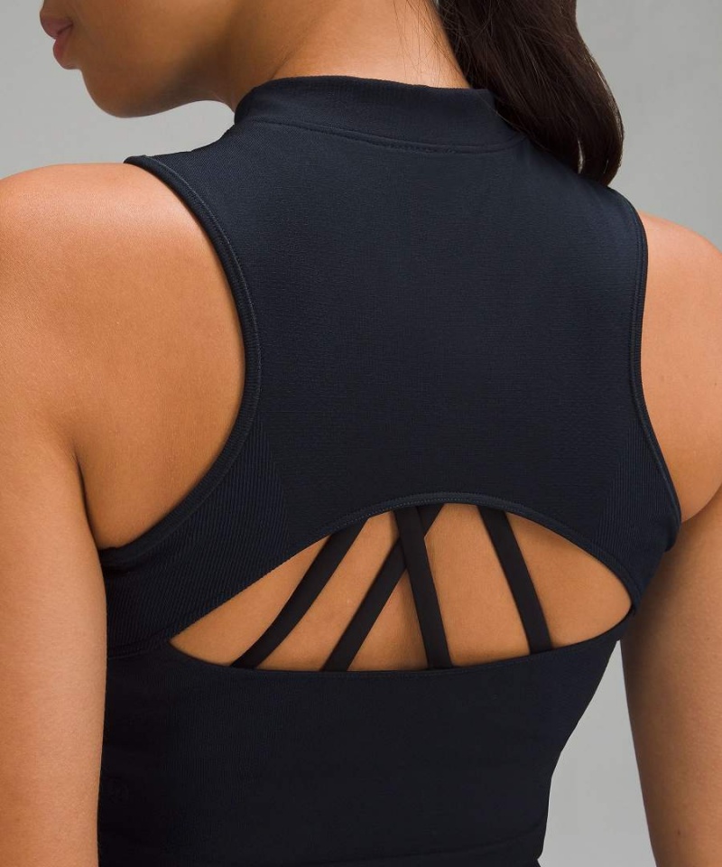 Lululemon Seamless Half-Zip Tränings Linne Dam Marinblå Sverige | LPSZQM916