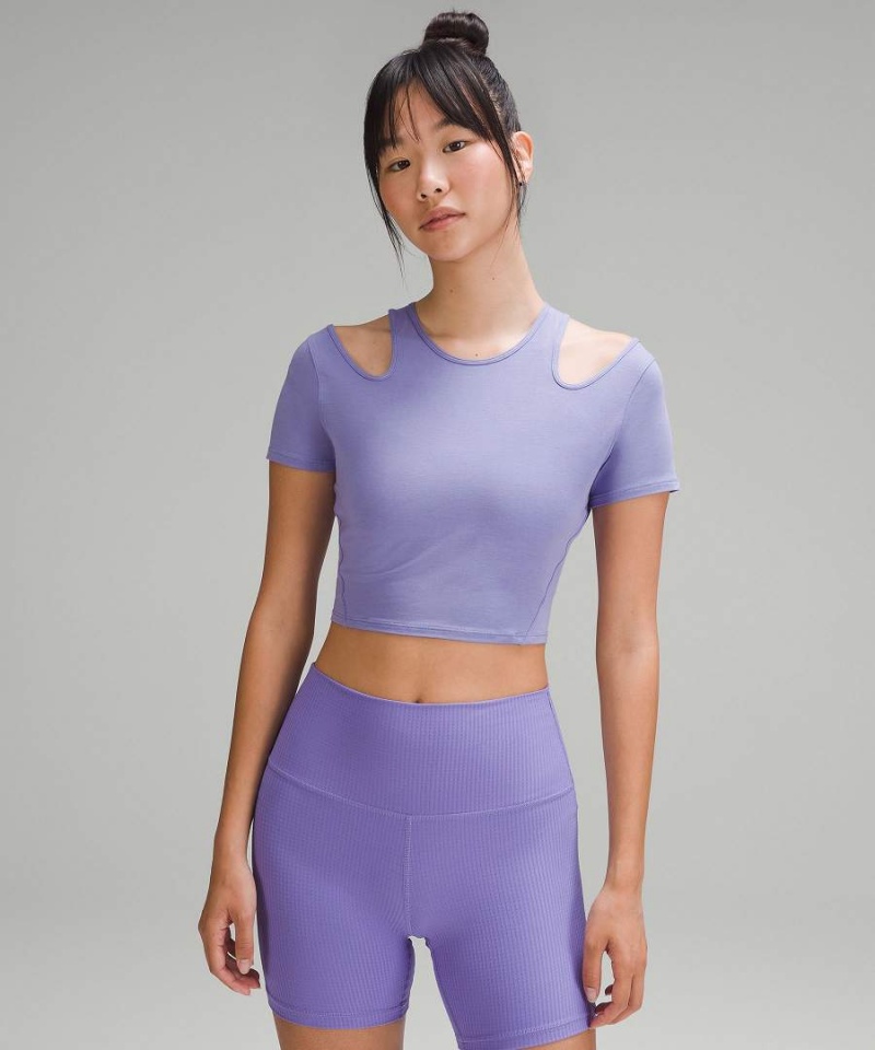 Lululemon Shoulder Cut-Out Yoga T-shirt Dam Mörklavendel Sverige | IJFNZP302