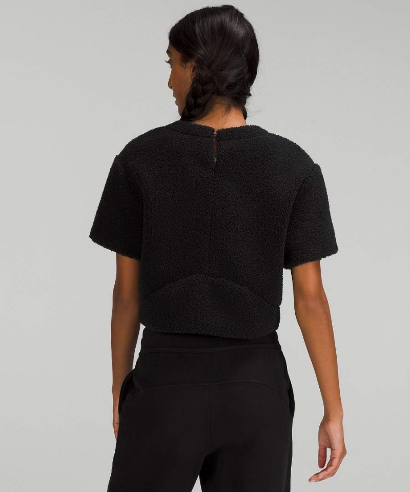 Lululemon Textured Fleece Embroidered Logo T-shirt Dam Svarta Sverige | LYBWQO639