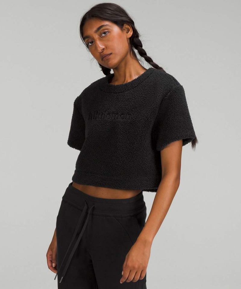 Lululemon Textured Fleece Embroidered Logo T-shirt Dam Svarta Sverige | LYBWQO639