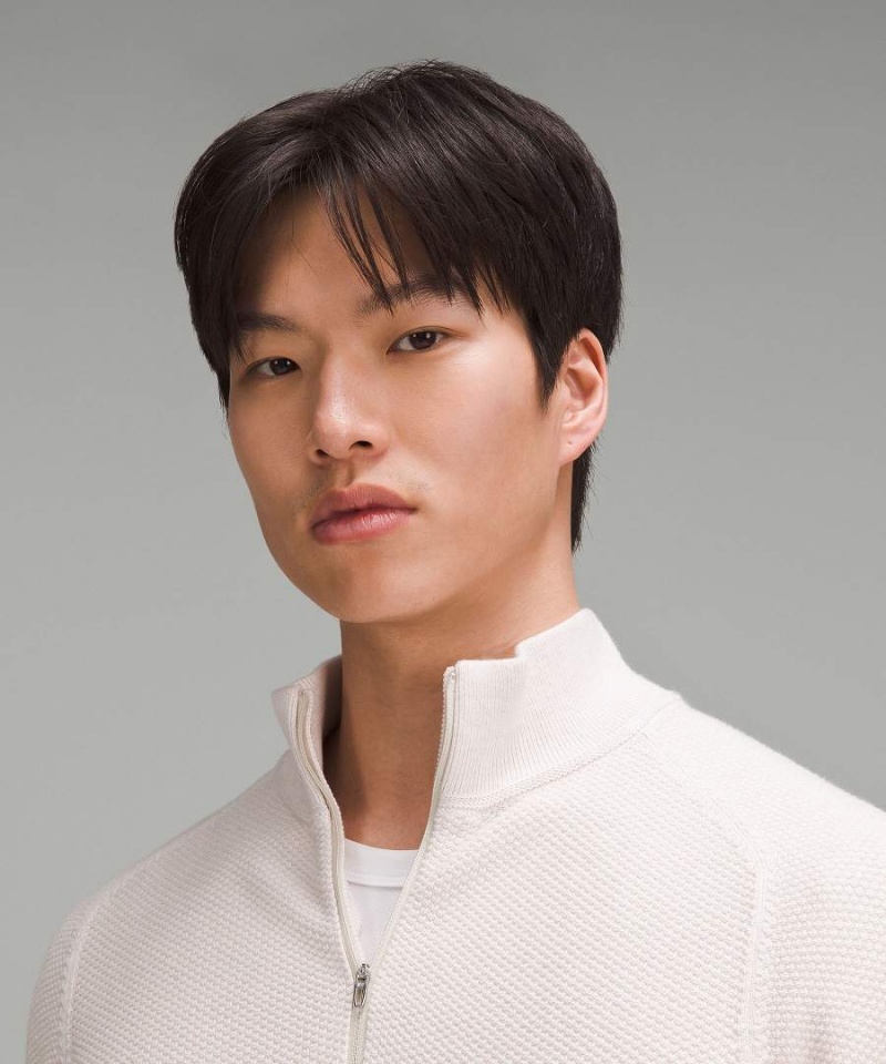 Lululemon Textured Knit Half-Zip Tröjor Herr Beige Vita Sverige | ISOXLP835
