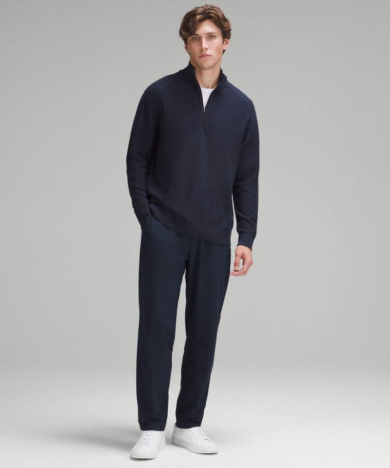 Lululemon Textured Knit Half-Zip Tröjor Herr Marinblå Sverige | JNWGRE204