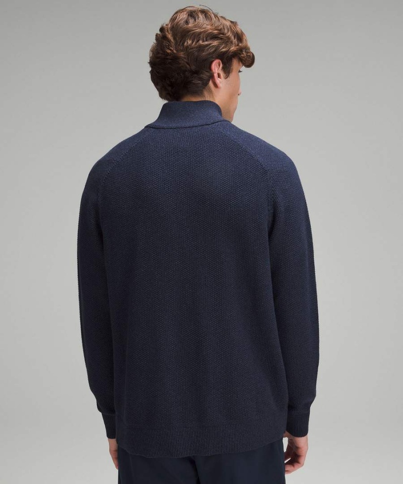 Lululemon Textured Knit Half-Zip Tröjor Herr Marinblå Sverige | JNWGRE204