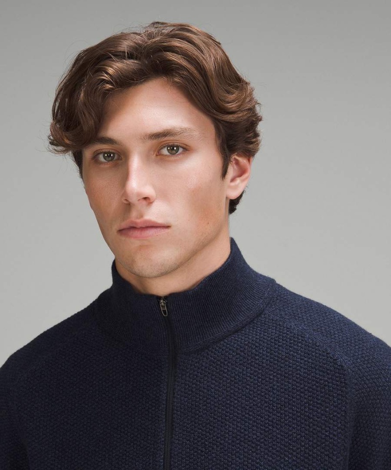 Lululemon Textured Knit Half-Zip Tröjor Herr Marinblå Sverige | JNWGRE204