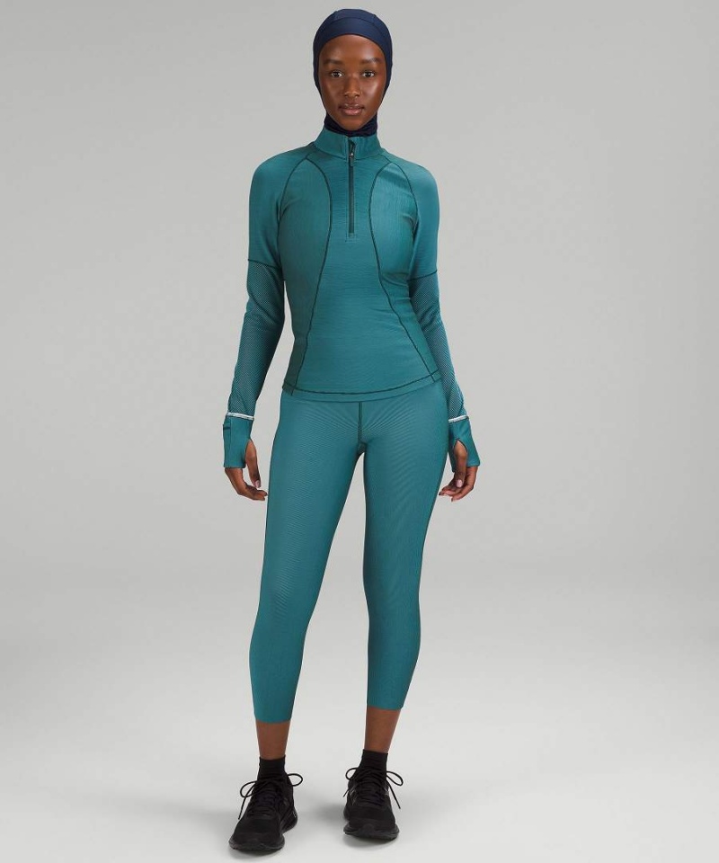 Lululemon Two-Tone Räfflad Löpar Half Zip Långärmad Tröja Dam Gröna Blå Sverige | JDTSUE049
