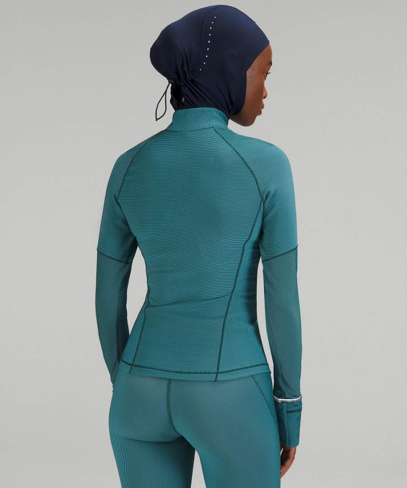 Lululemon Two-Tone Räfflad Löpar Half Zip Långärmad Tröja Dam Gröna Blå Sverige | JDTSUE049
