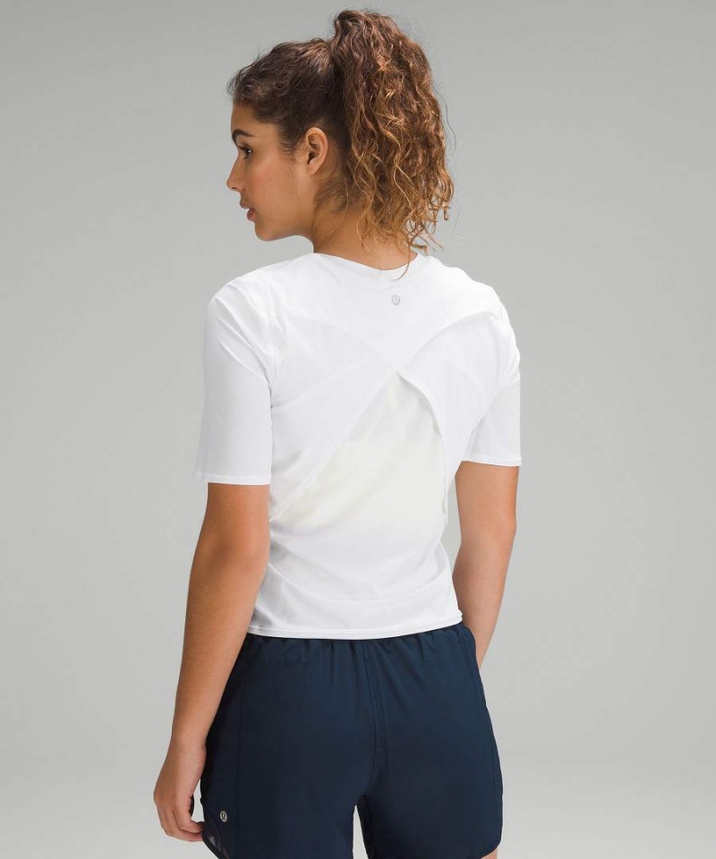 Lululemon UV Protection Fold-Over Löpar T-shirt Dam Vita Sverige | WTCPFJ248