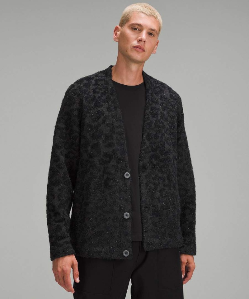 Lululemon Ull-Blend Jacquard Cardigan Tröjor Herr Leopard Mörkgrå Svarta Sverige | TPZYNM543