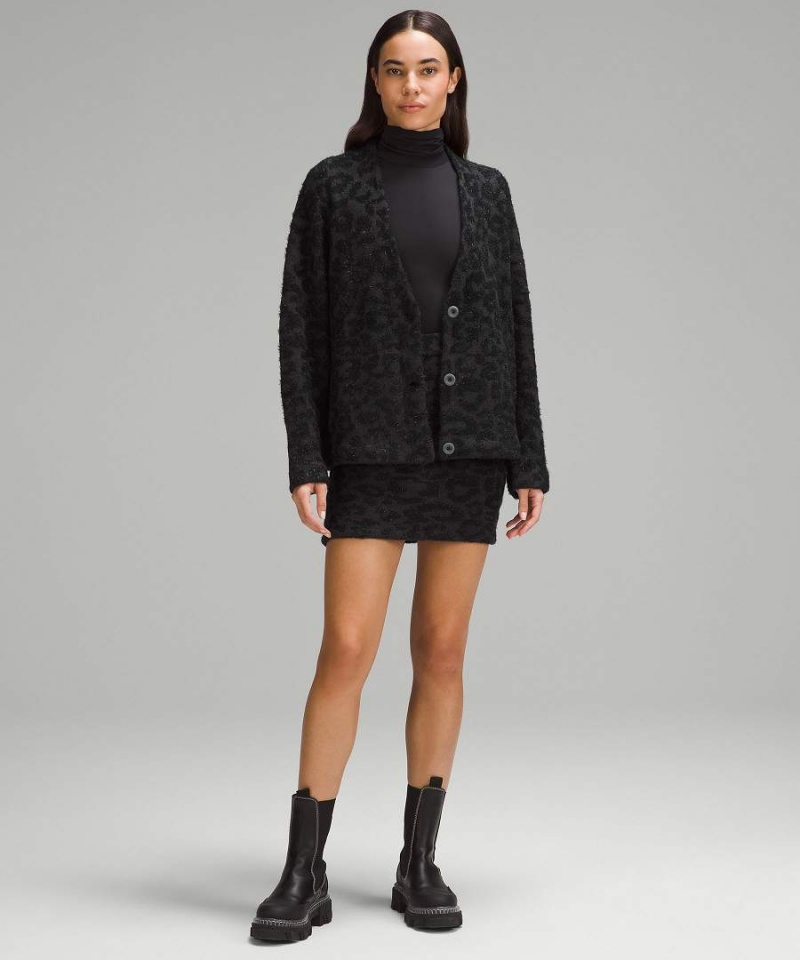 Lululemon Ull-Blend Jacquard Cardigan Tröjor Dam Leopard Mörkgrå Svarta Sverige | ZRHCAQ147