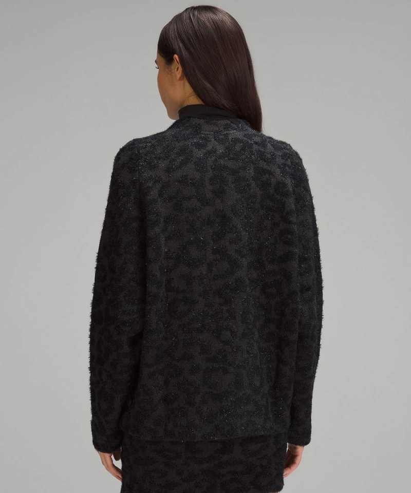 Lululemon Ull-Blend Jacquard Cardigan Tröjor Dam Leopard Mörkgrå Svarta Sverige | ZRHCAQ147