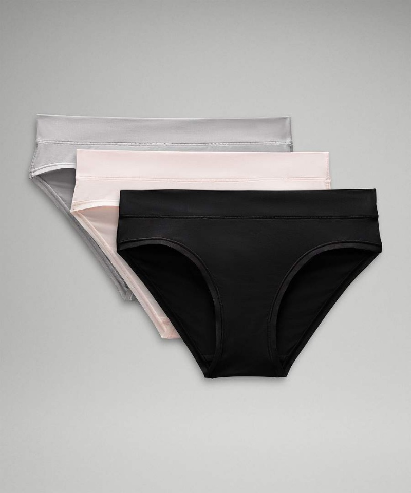 Lululemon UnderEase Mid-Rise Bikini 3 Pack Underkläder Dam Silver Svarta Sverige | FMOWQL780