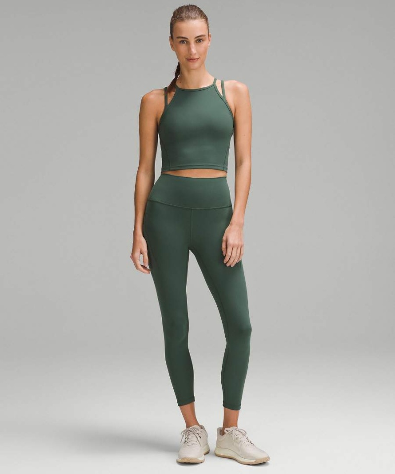 Lululemon Wunder Train High-Neck Cross-Back Linne Dam Mörkgröna Sverige | JXZIBR416