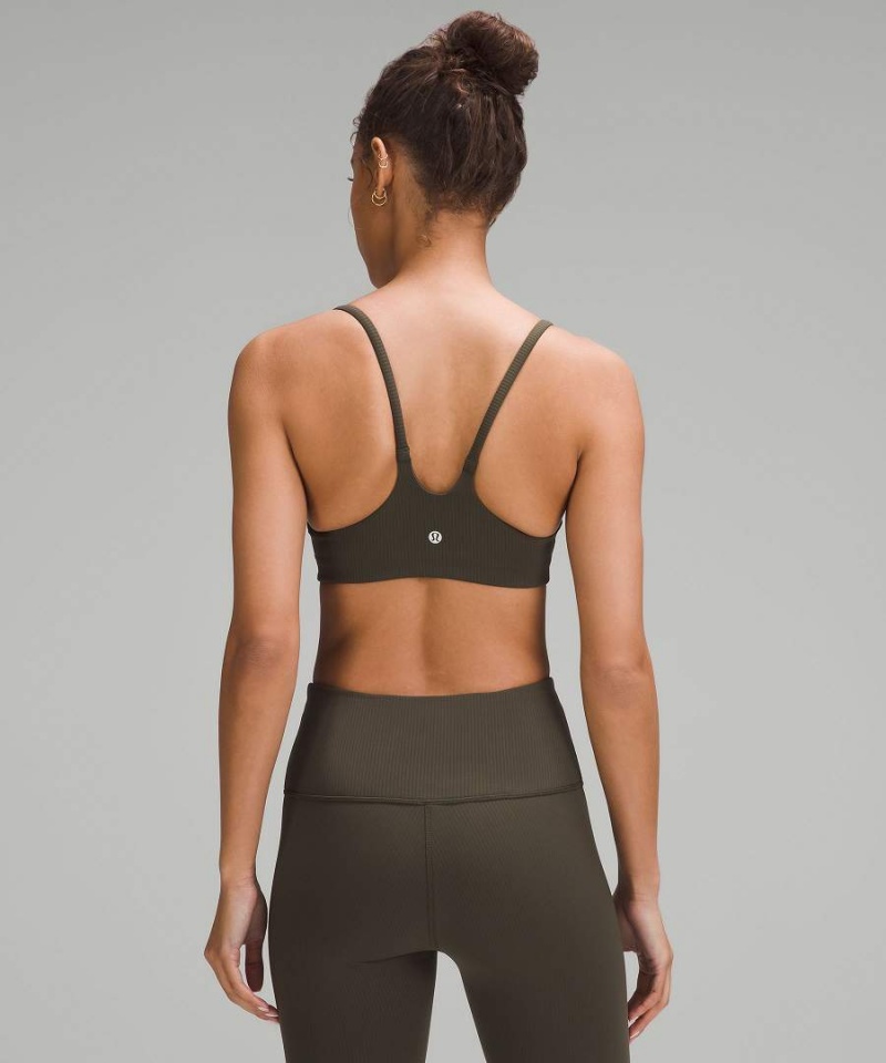 Lululemon Wunder Train Snörade Racer Bra Räfflad Light Support, A/B Cup Sport BH Dam Mörkolivgröna Sverige | YXFZMQ438