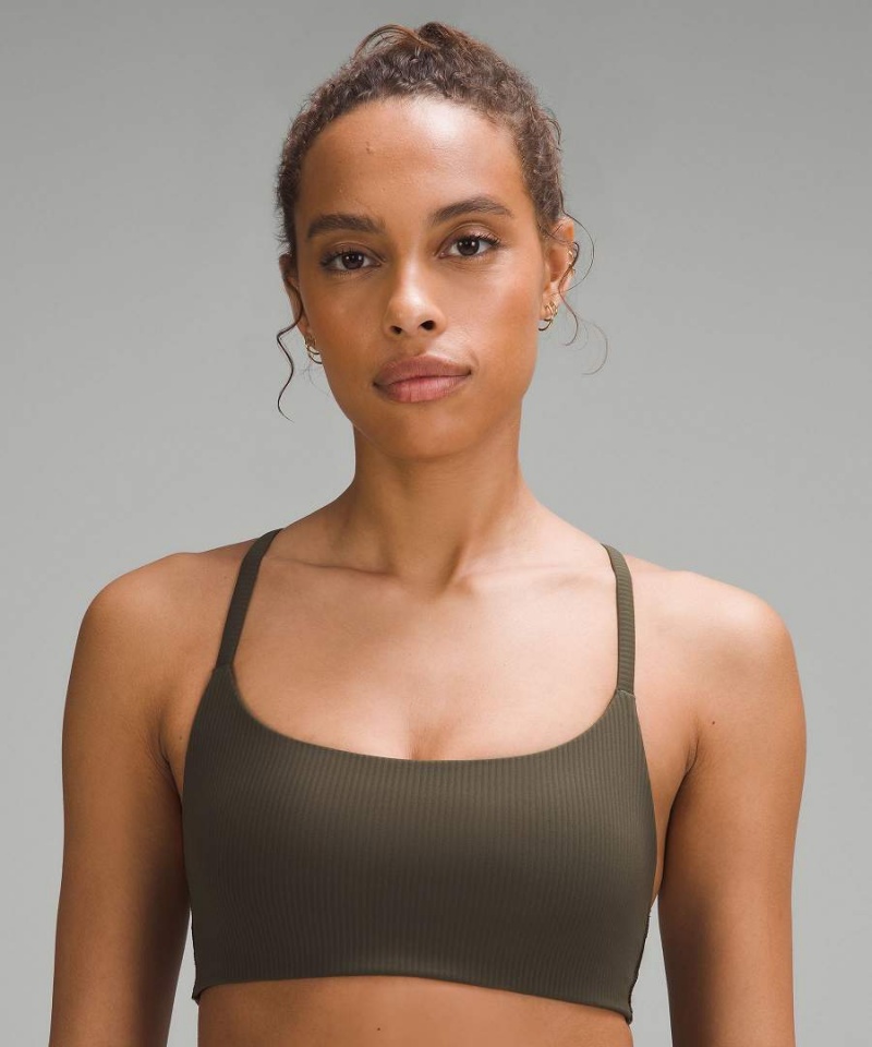 Lululemon Wunder Train Snörade Racer Bra Räfflad Light Support, A/B Cup Sport BH Dam Mörkolivgröna Sverige | YXFZMQ438