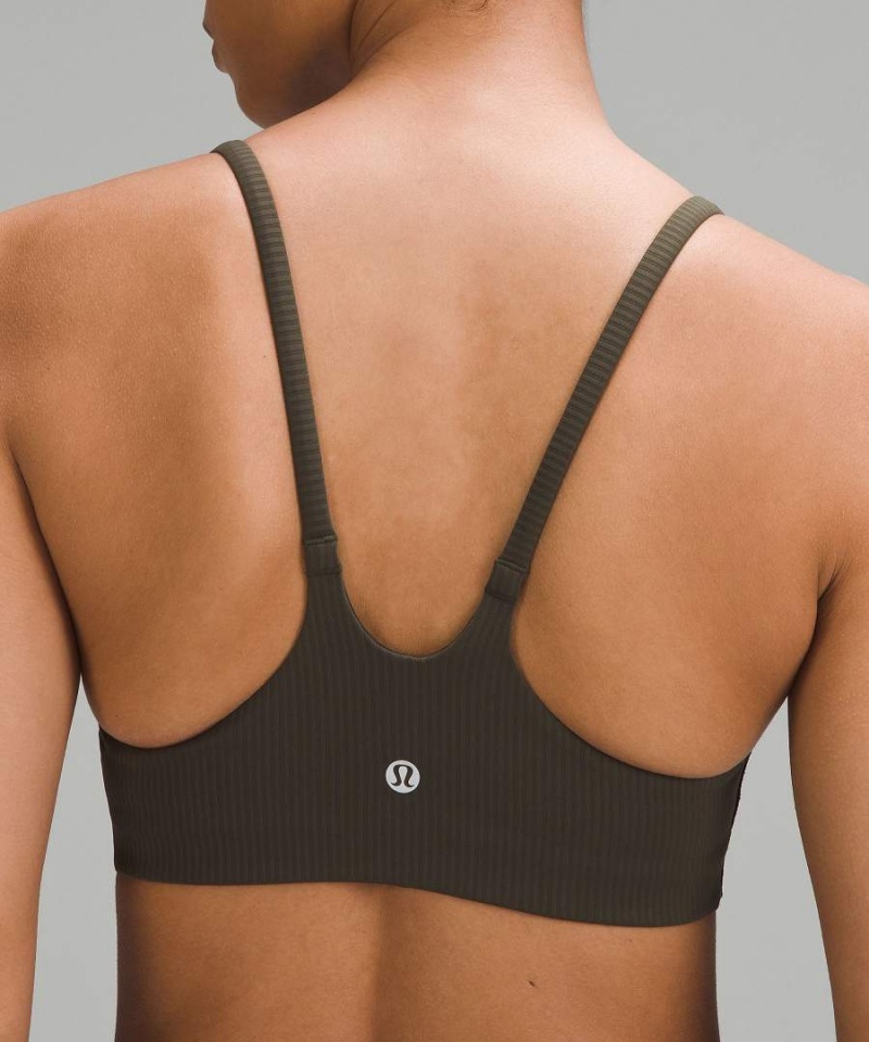Lululemon Wunder Train Snörade Racer Bra Räfflad Light Support, A/B Cup Sport BH Dam Mörkolivgröna Sverige | YXFZMQ438