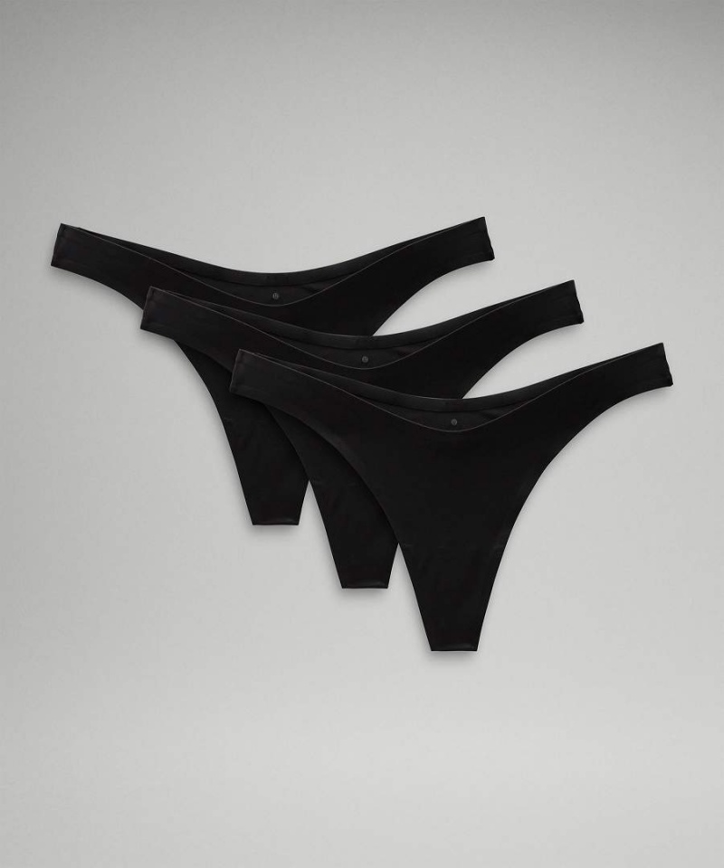 Lululemon Wundermost Ultra-Soft Nulu Dipped-Midja String 3 Pack Underkläder Dam Svarta Sverige | QGLXDI026