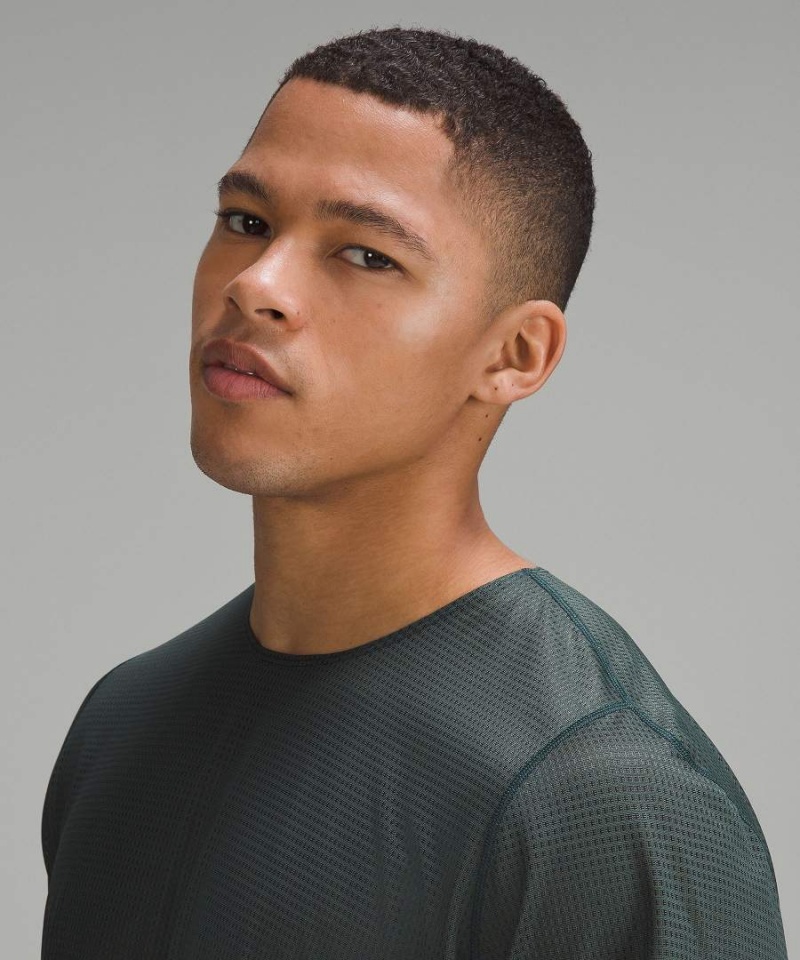 Lululemon lab Grid Mesh Korta-Sleeve Tryck T-shirt Herr Grå Sverige | CHGWDO174