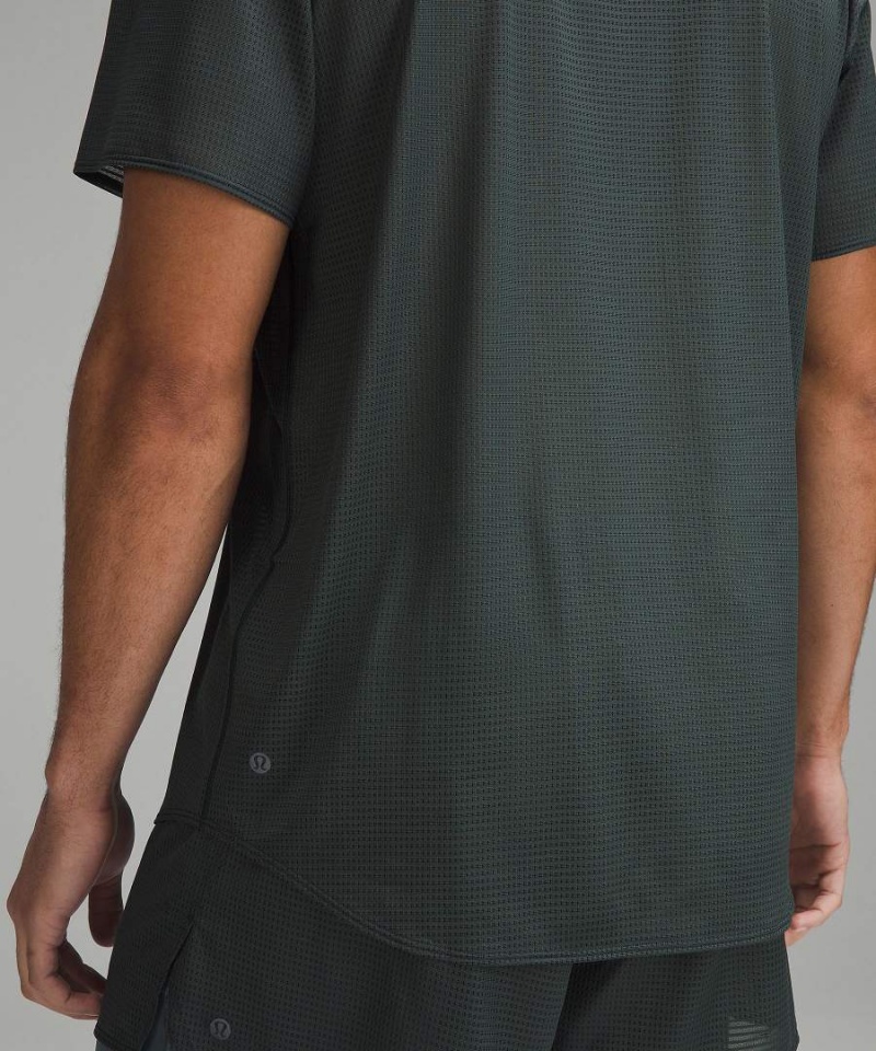 Lululemon lab Grid Mesh Korta-Sleeve Tryck T-shirt Herr Grå Sverige | CHGWDO174