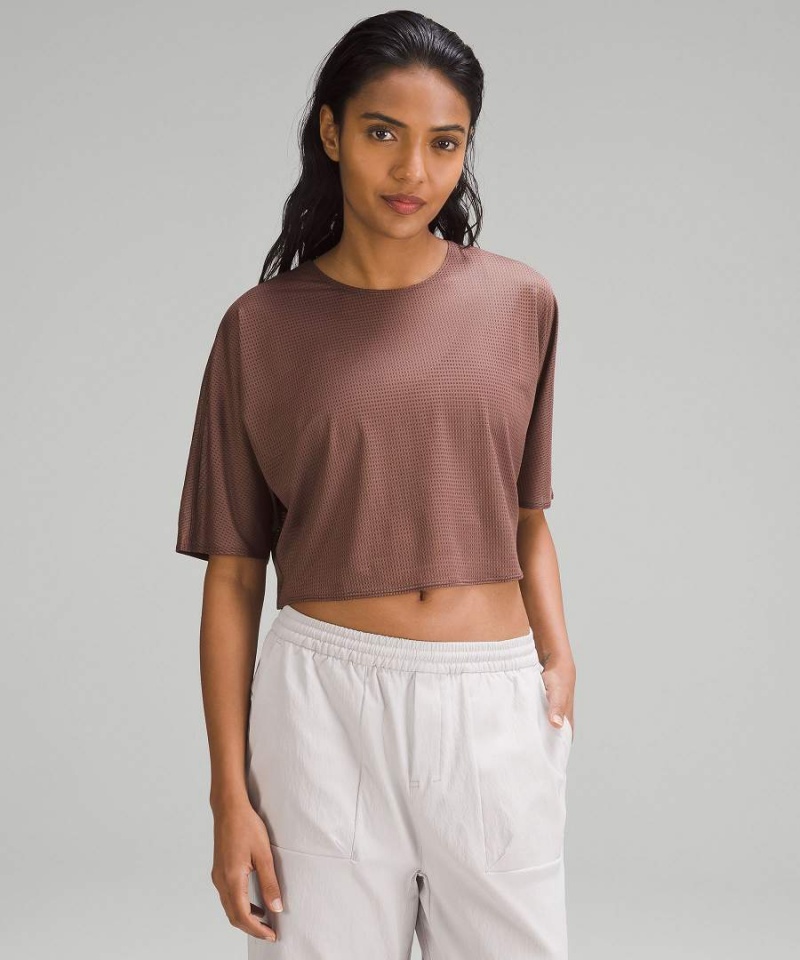 Lululemon lab Grid Mesh Korta-Sleeve Tryck T-shirt Dam Rosa Sverige | WFZANY432