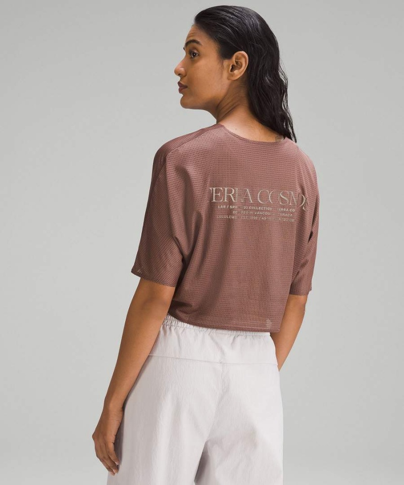 Lululemon lab Grid Mesh Korta-Sleeve Tryck T-shirt Dam Rosa Sverige | WFZANY432
