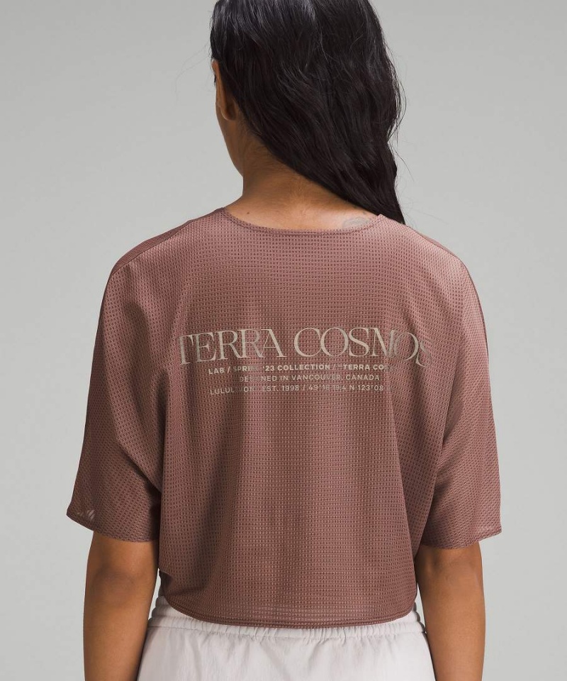 Lululemon lab Grid Mesh Korta-Sleeve Tryck T-shirt Dam Rosa Sverige | WFZANY432