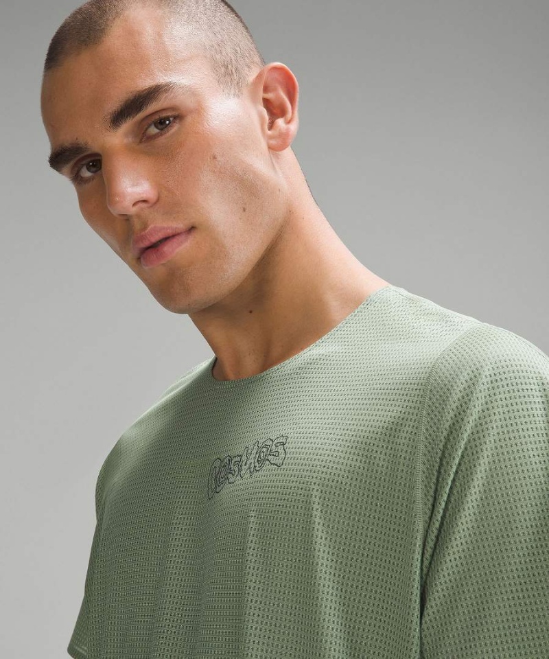 Lululemon lab Grid Mesh Tryck Tränings T-shirt Herr Gröna Sverige | GXEDKH893