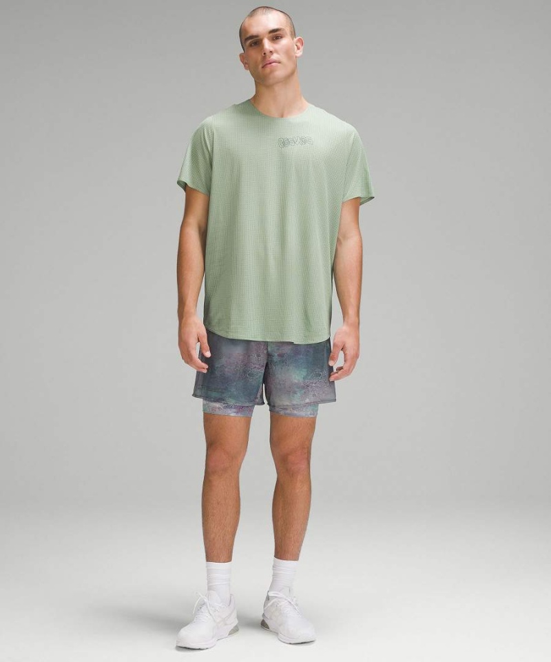 Lululemon lab Grid Mesh Tryck Tränings T-shirt Herr Gröna Sverige | GXEDKH893