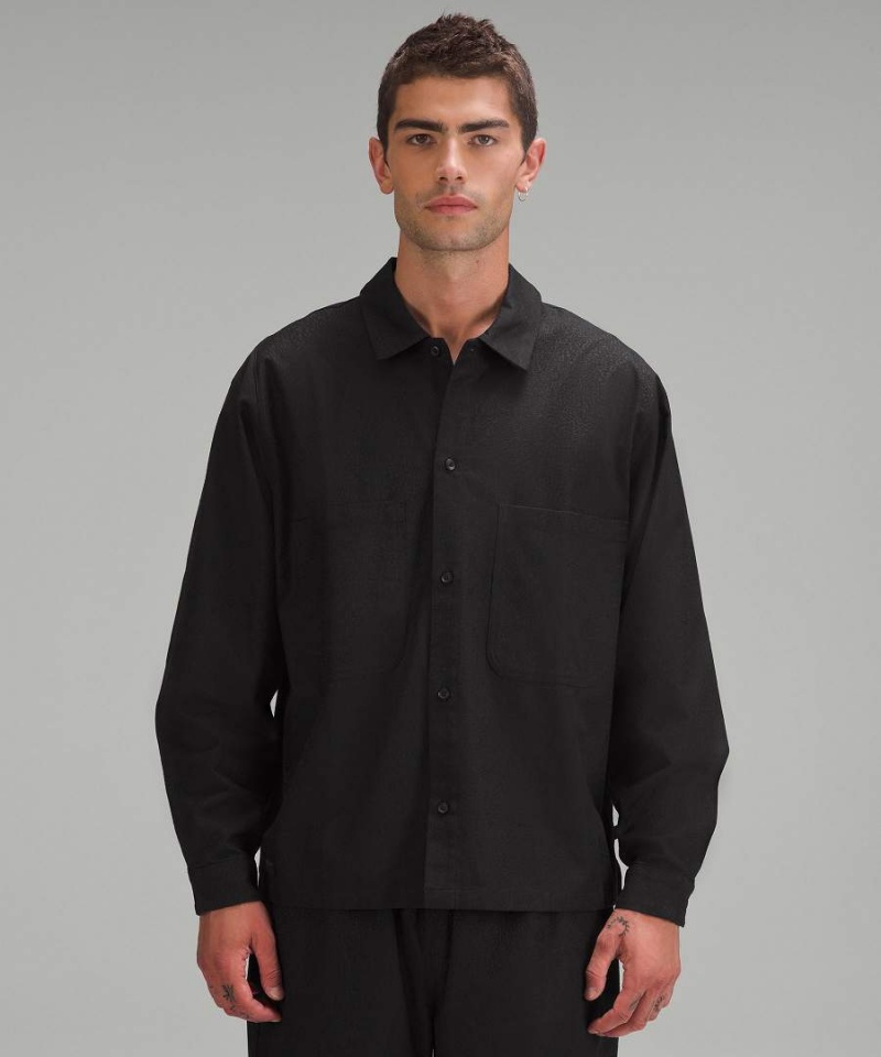 Lululemon lab Jacquard Button-Up Långärmad Tröja Herr Svarta Sverige | NDJFPZ108